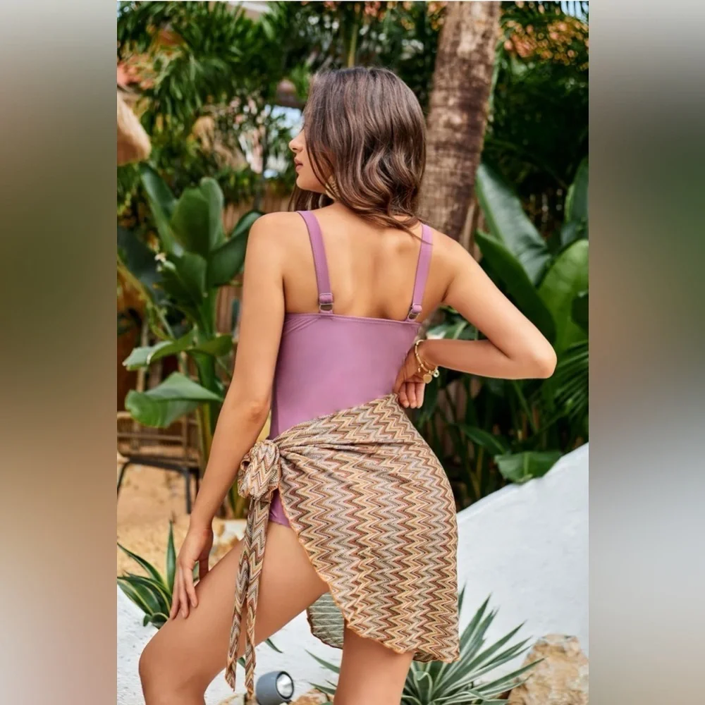 GRACE KARIN Women's One Piece Swimsuit with Cover Up Sarong V Neck Open Back